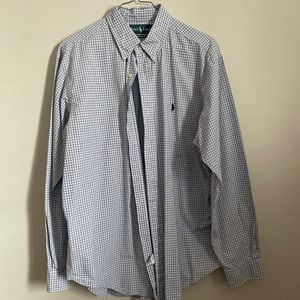 Navy and white button down mens polo